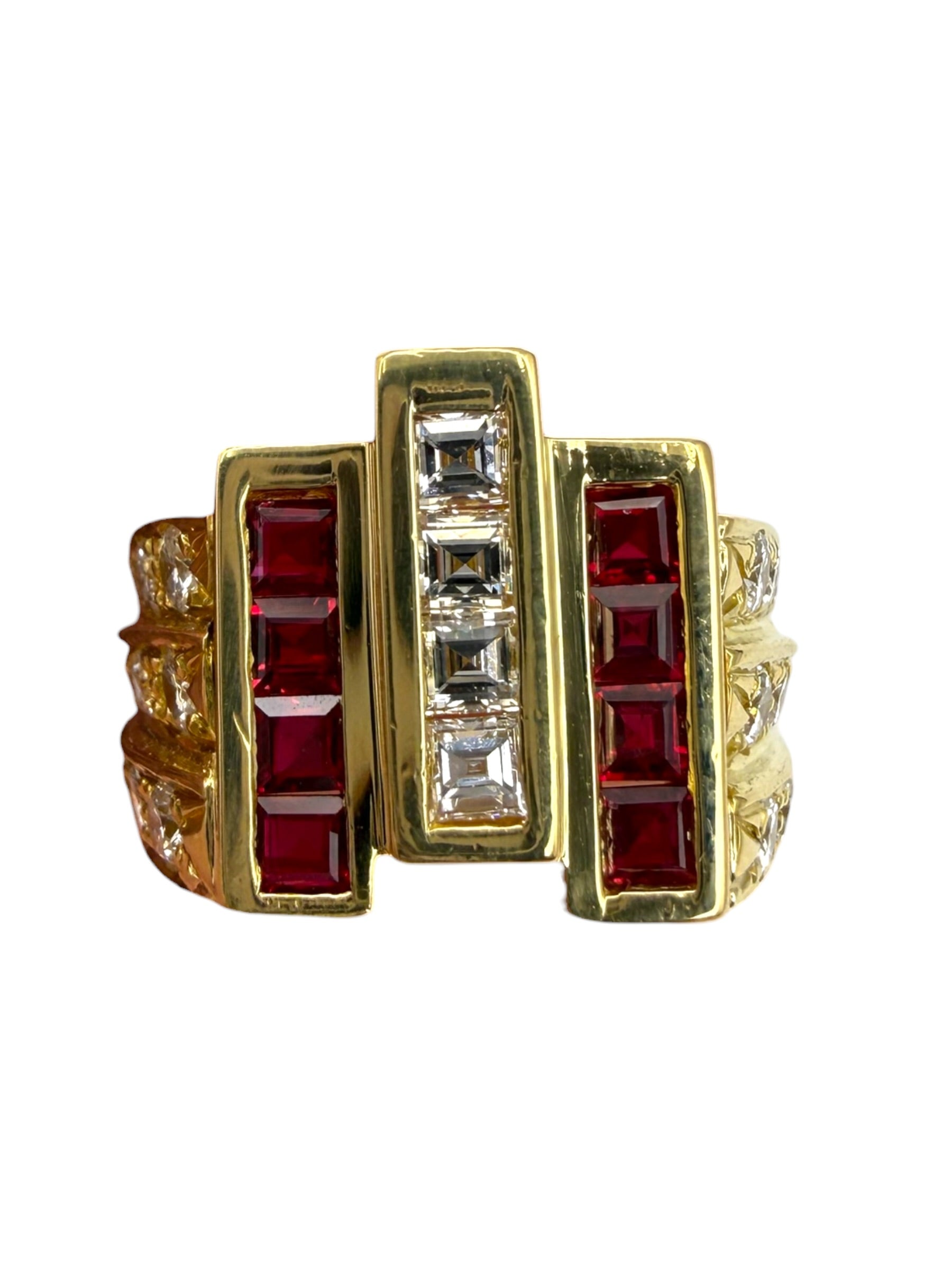 18k Ruby Diamond Geometric Ring