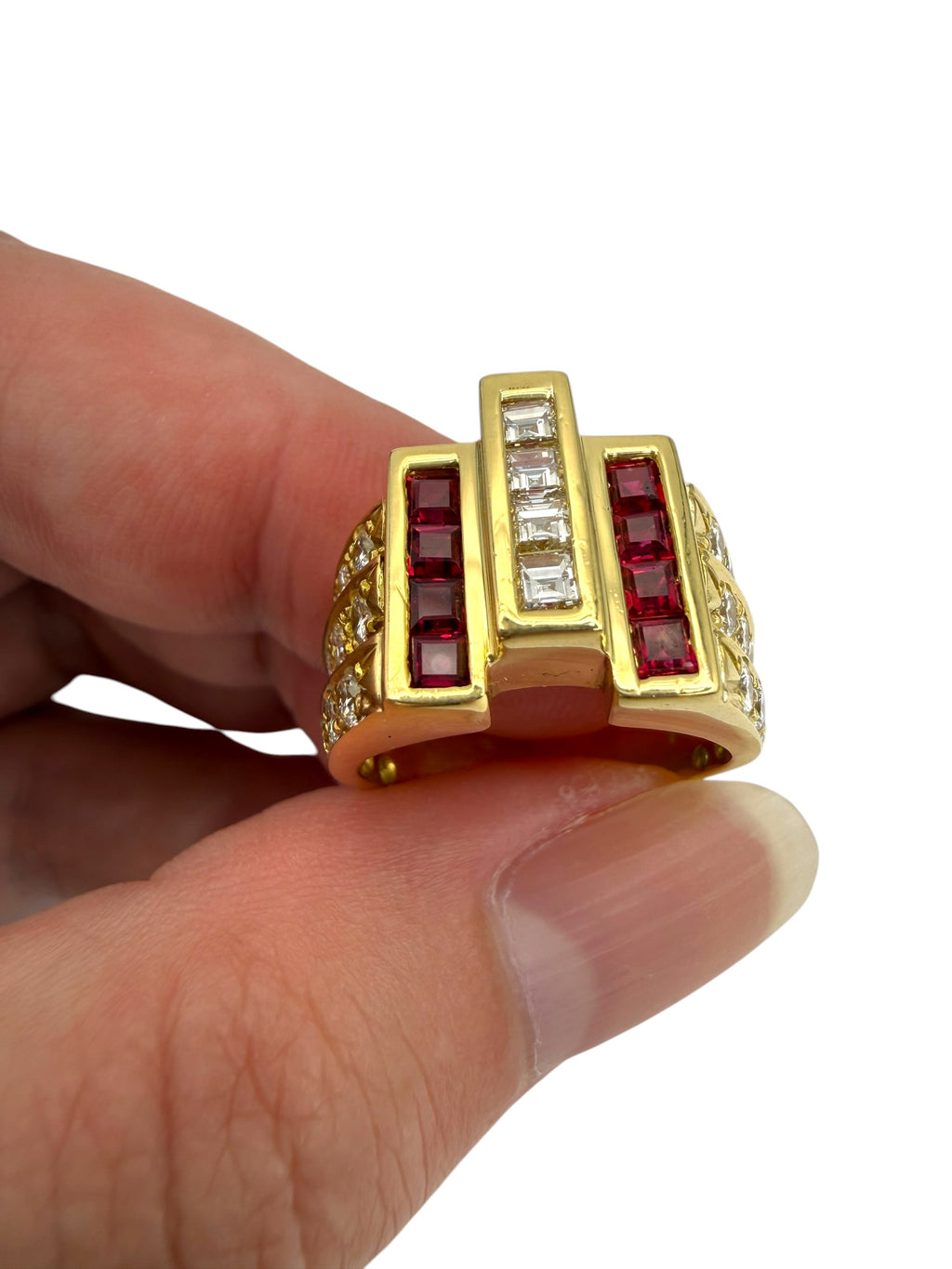 18k Ruby Diamond Geometric Ring