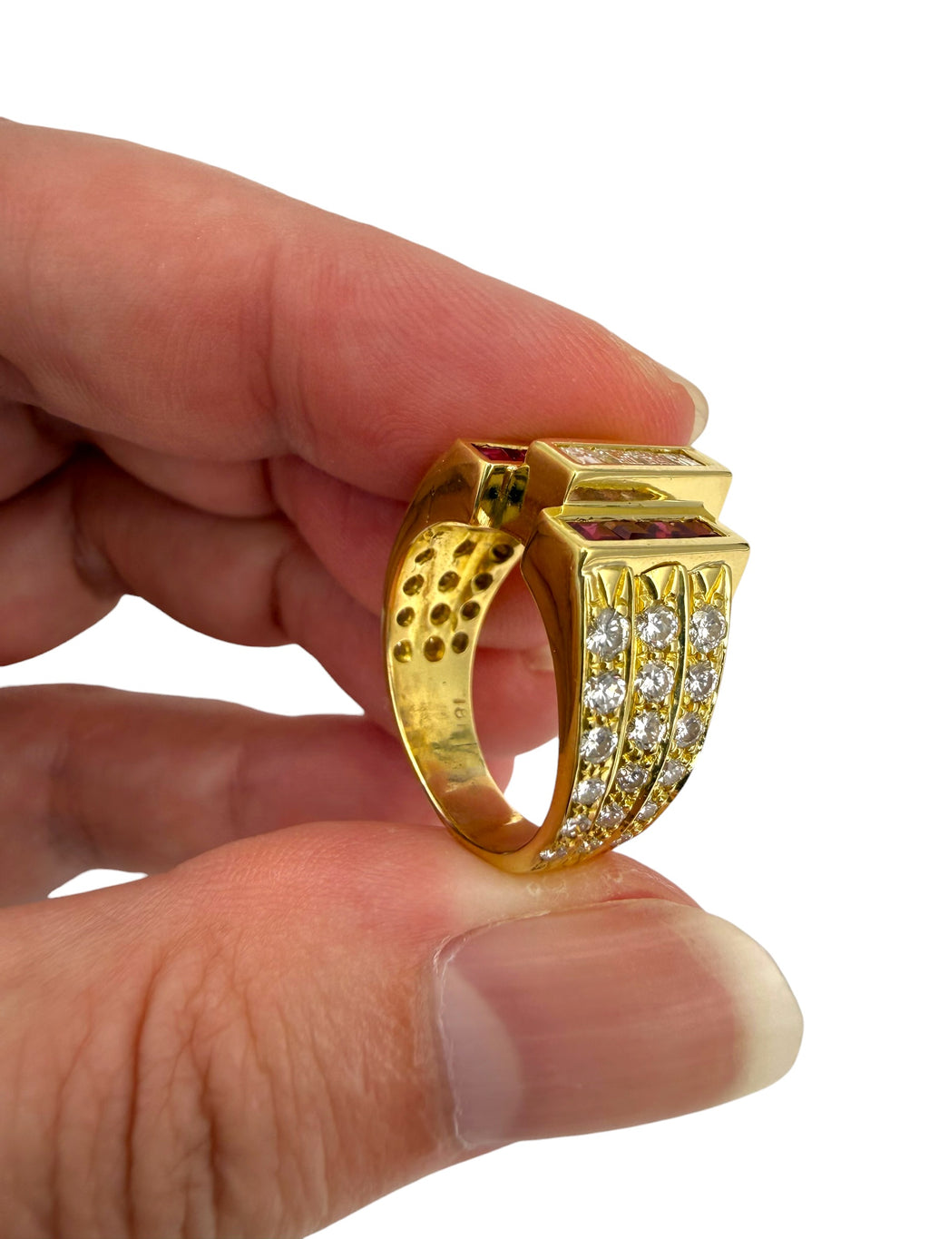 18k Ruby Diamond Geometric Ring