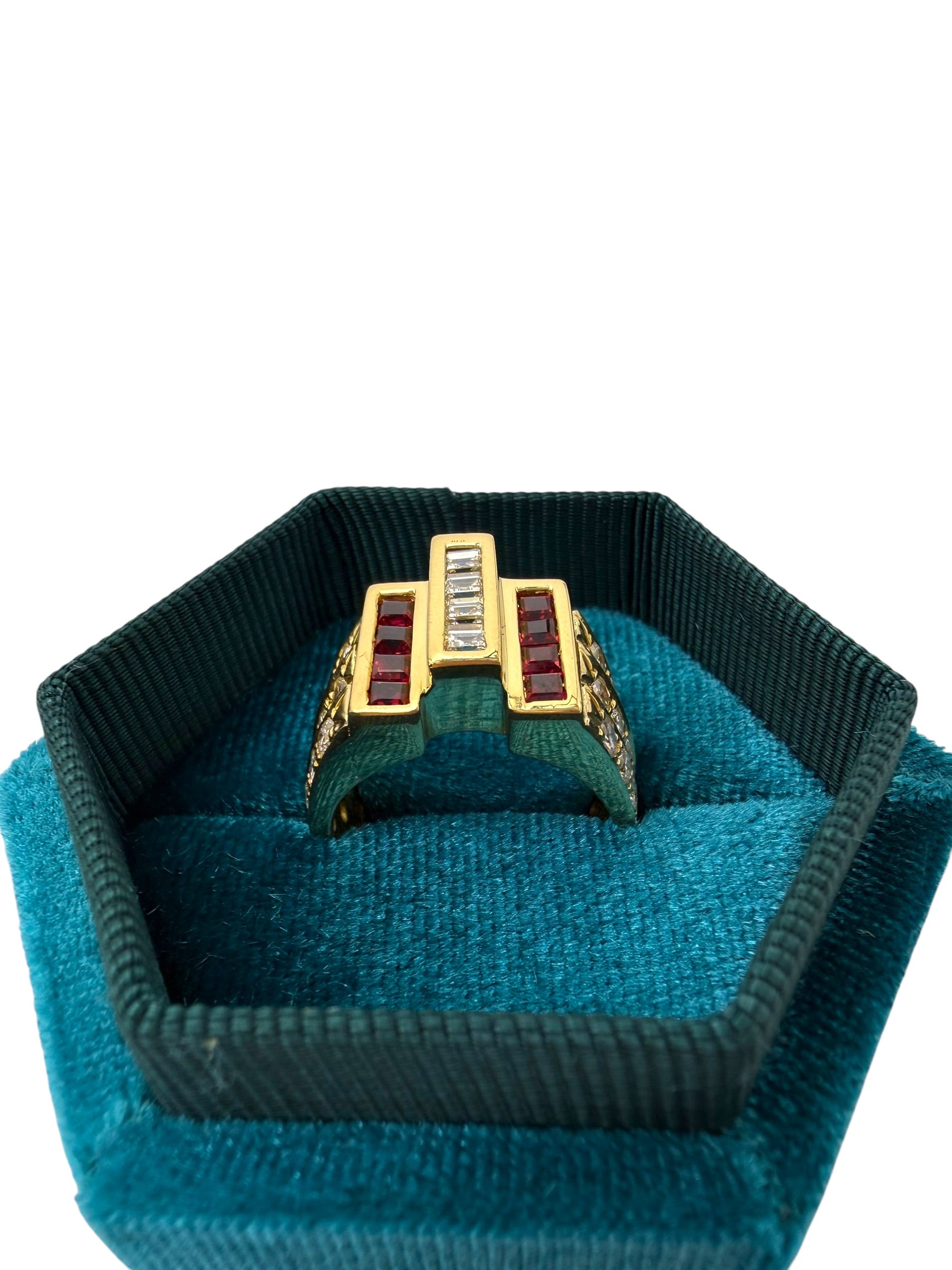 18k Ruby Diamond Geometric Ring