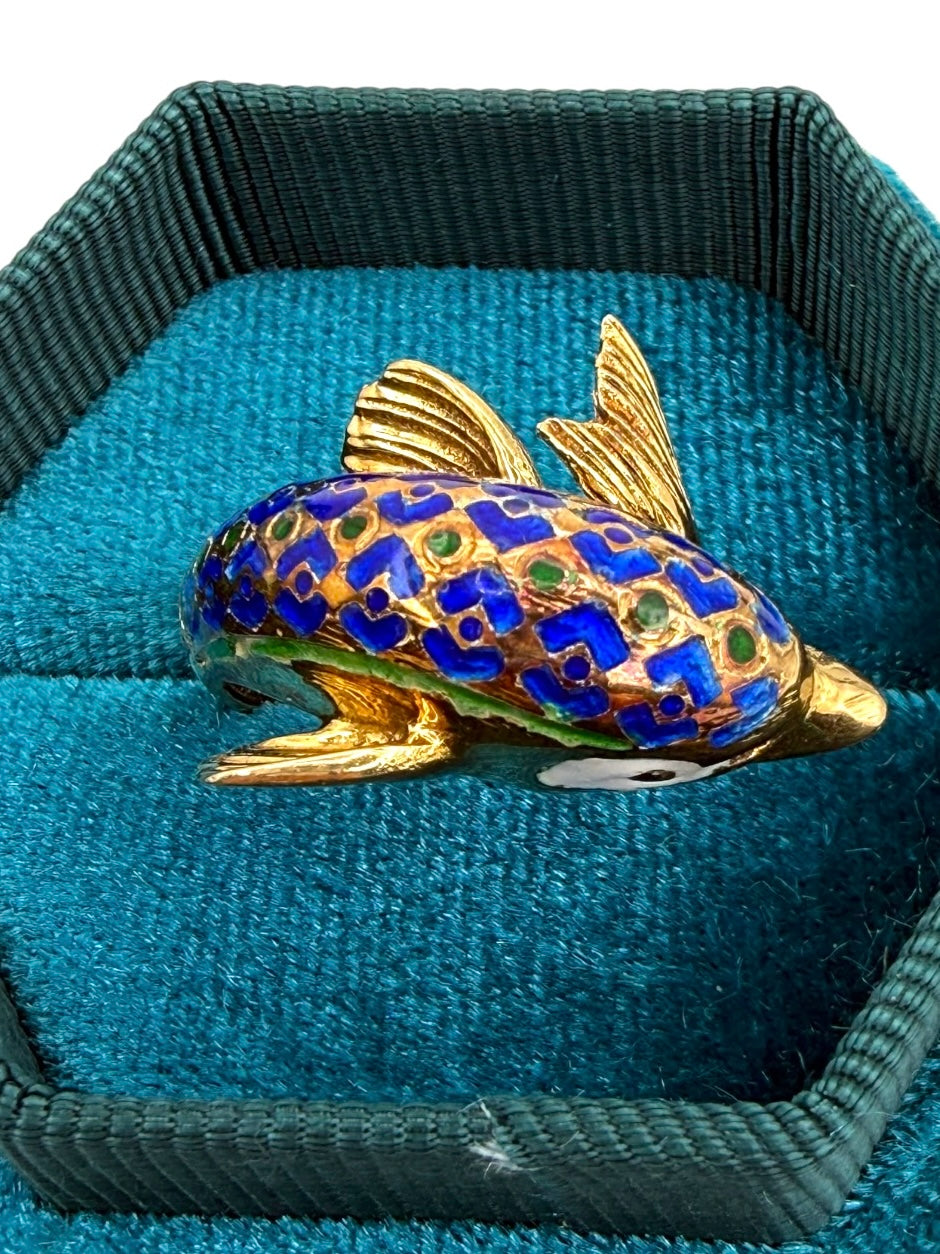 14k Enamel Dolphin Ring