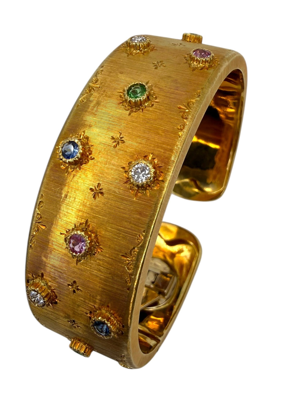 18k Satin Finish Gemstone Cuff Bracelet
