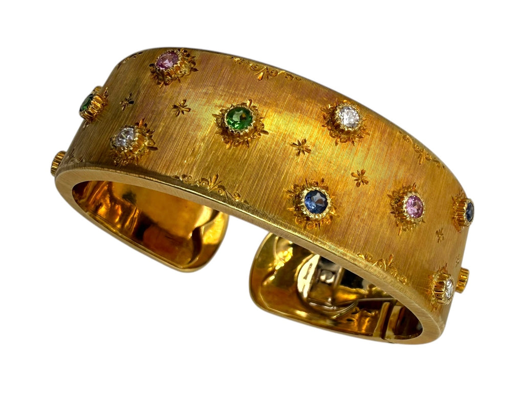 18k Satin Finish Gemstone Cuff Bracelet