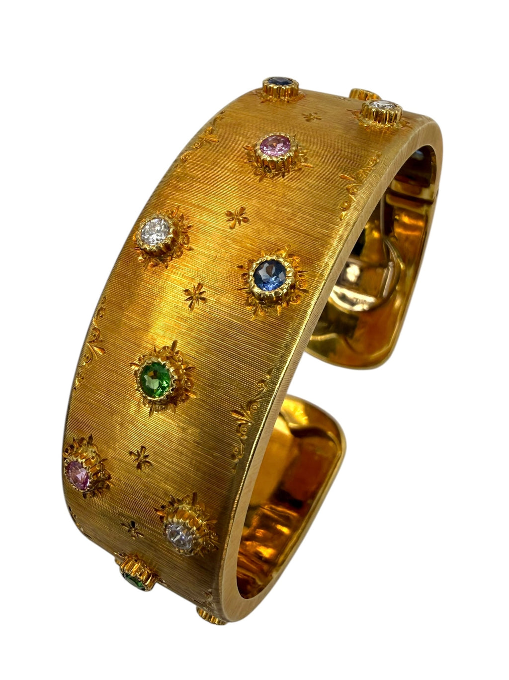 18k Satin Finish Gemstone Cuff Bracelet
