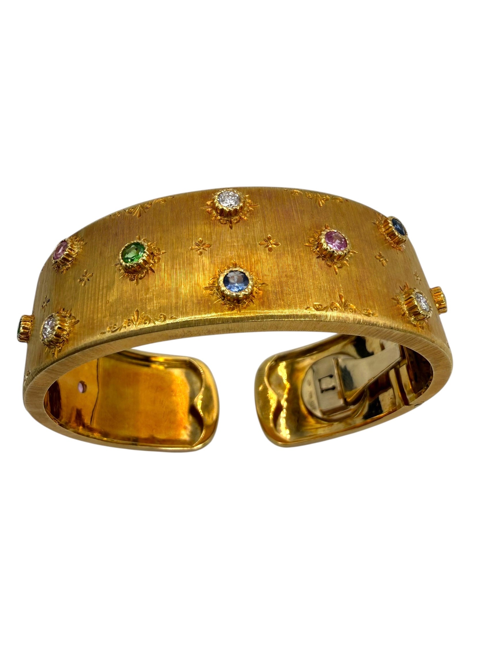 18k Satin Finish Gemstone Cuff Bracelet