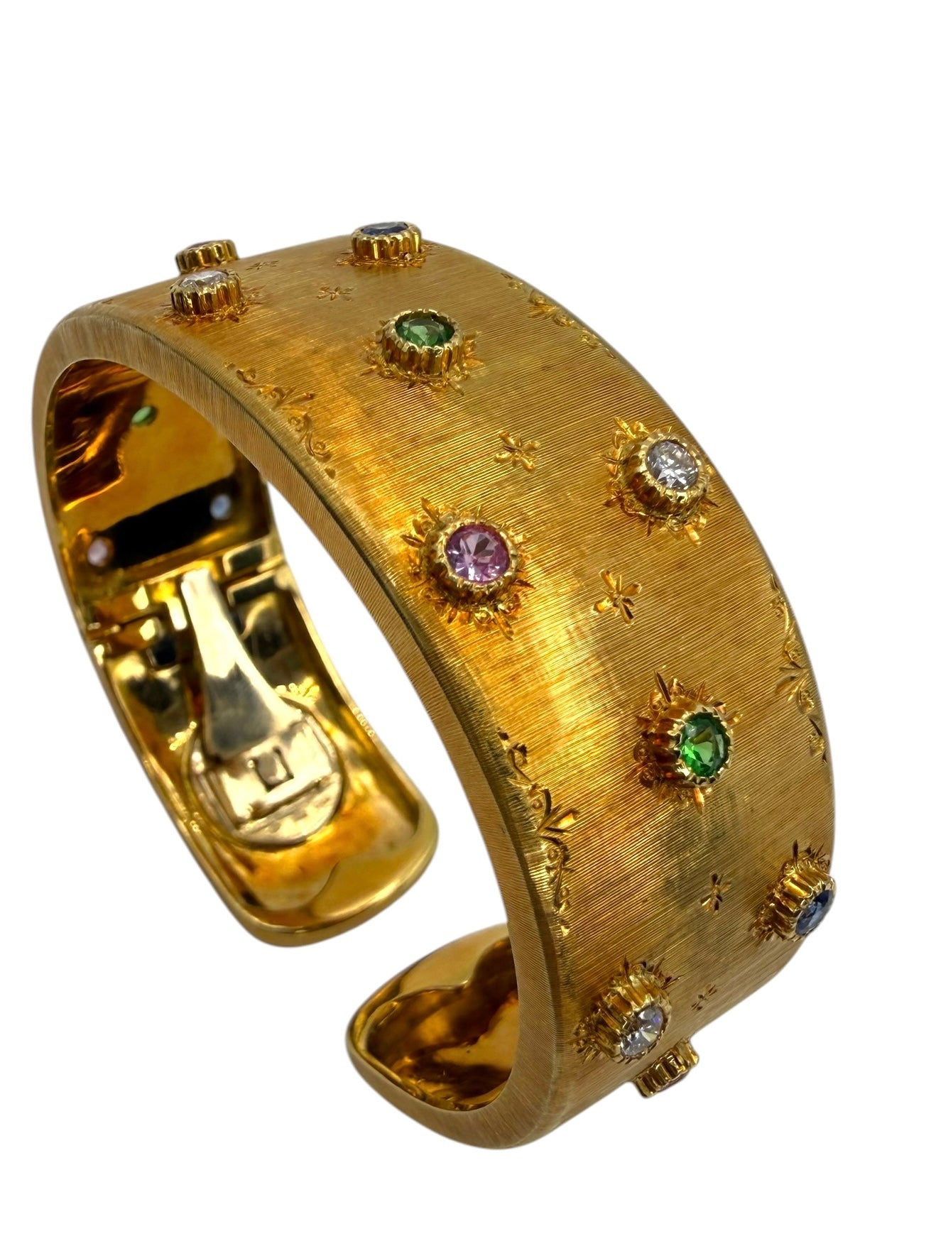 18k Satin Finish Gemstone Cuff Bracelet