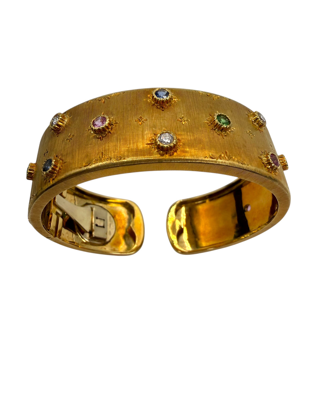 18k Satin Finish Gemstone Cuff Bracelet