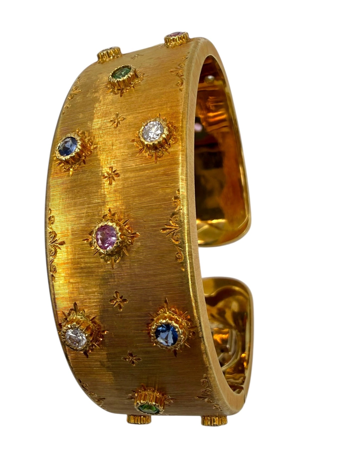 18k Satin Finish Gemstone Cuff Bracelet