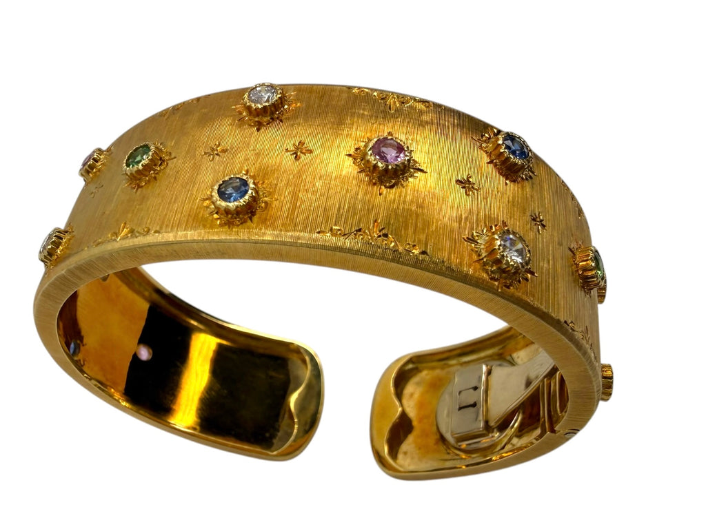 18k Satin Finish Gemstone Cuff Bracelet