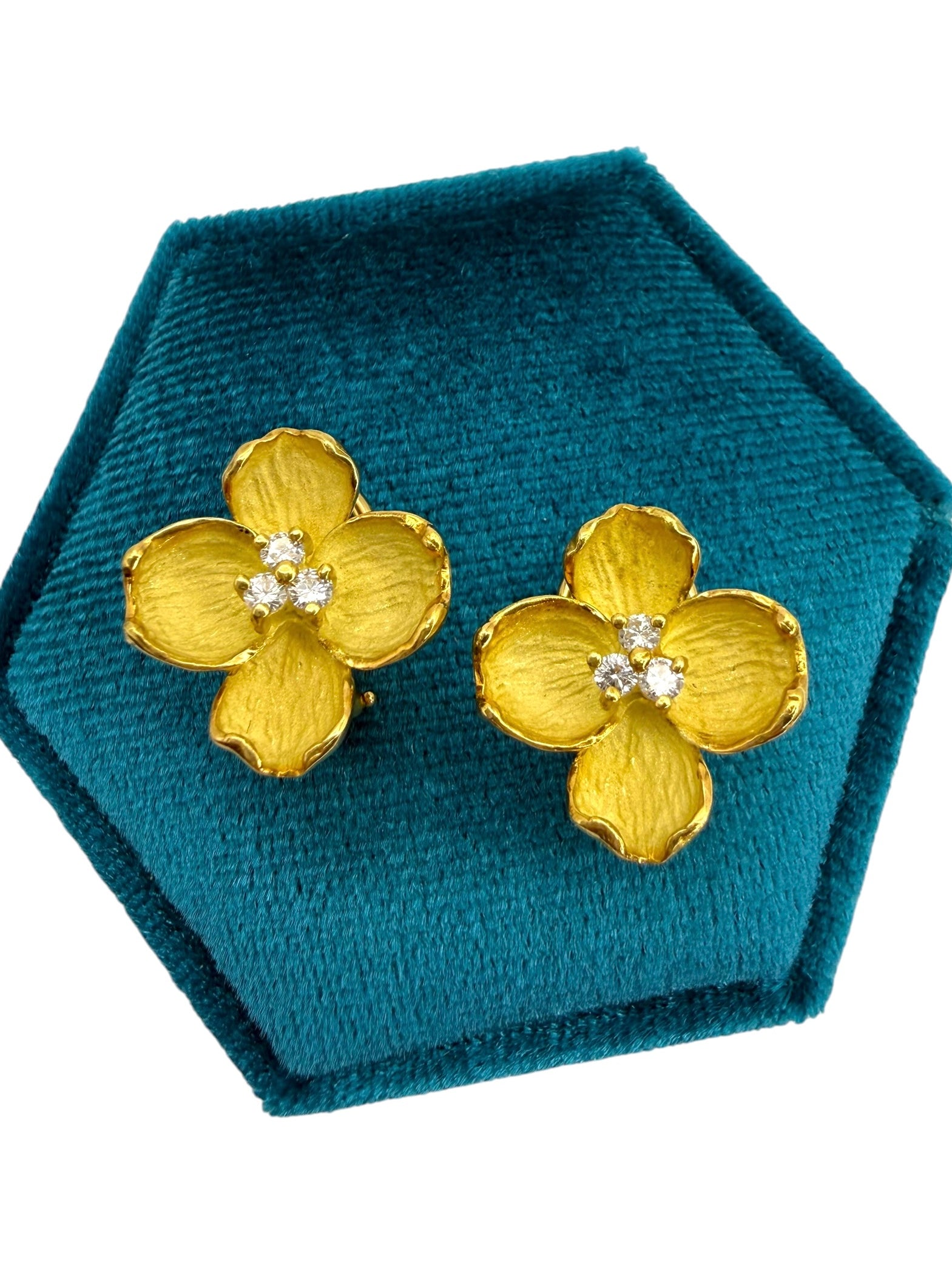 18k Diamond Dogwood Flower Earrings