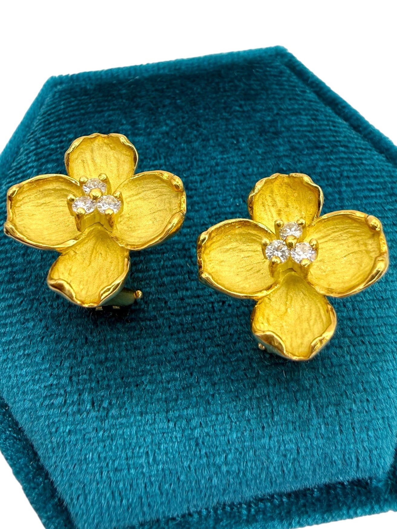 18k Diamond Dogwood Flower Earrings