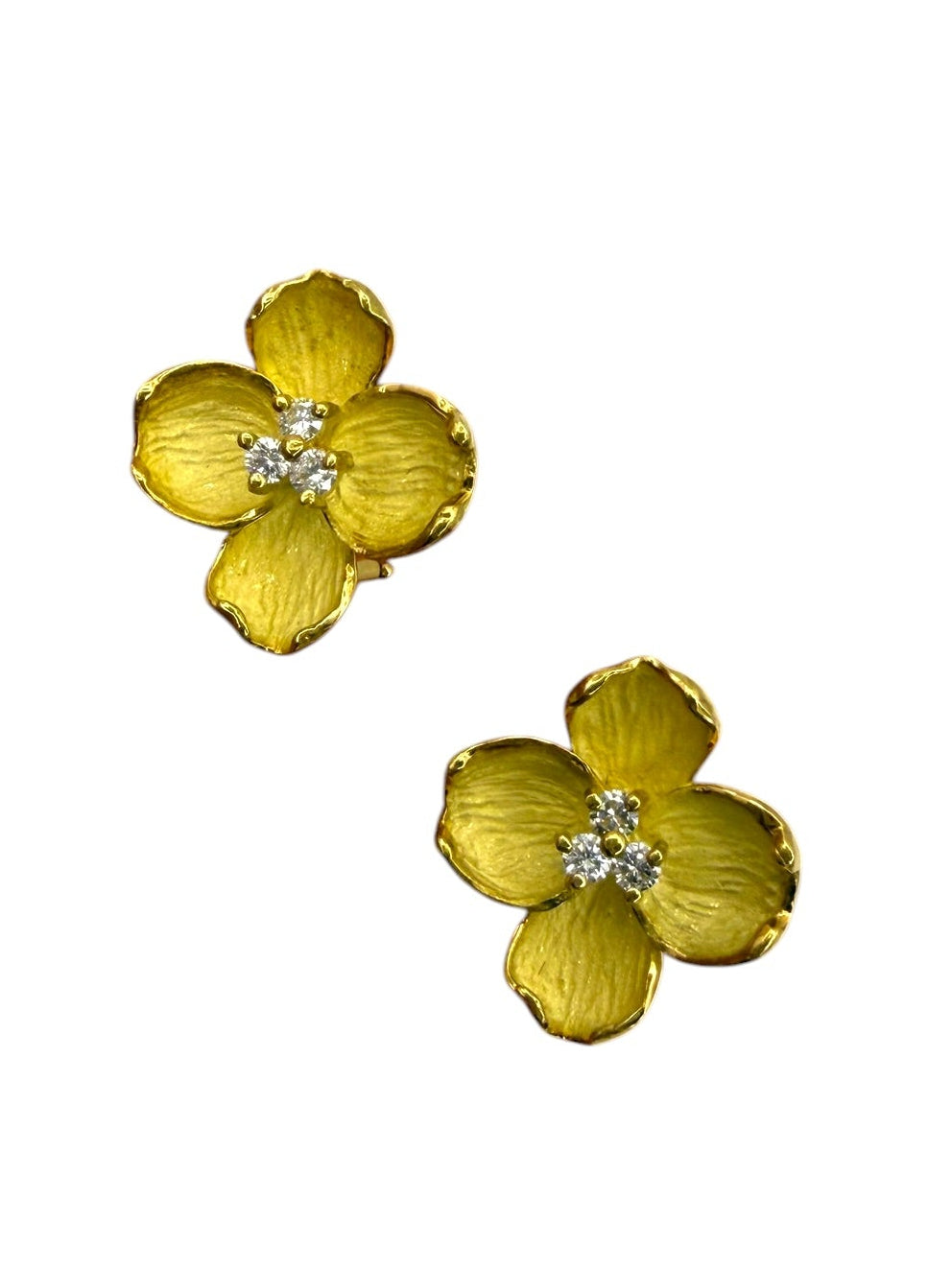 18k Diamond Dogwood Flower Earrings