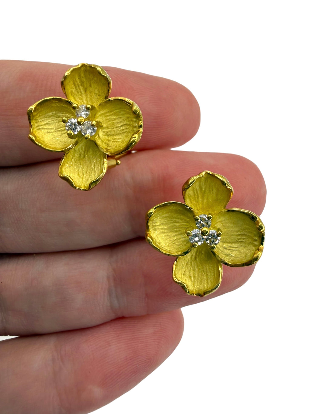 18k Diamond Dogwood Flower Earrings