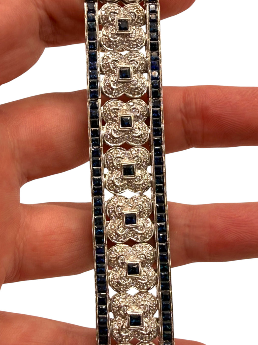 18k Sapphire Diamond Clover Bracelet