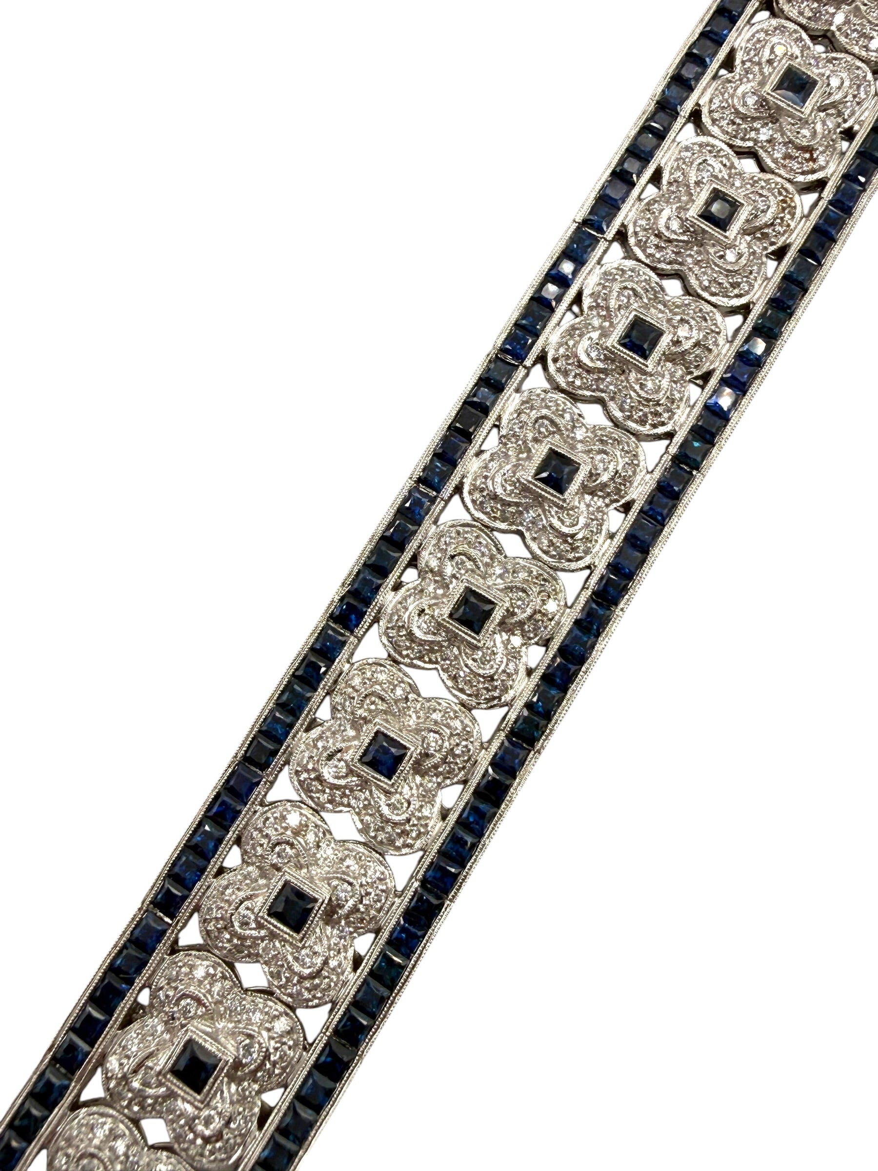 18k Sapphire Diamond Clover Bracelet