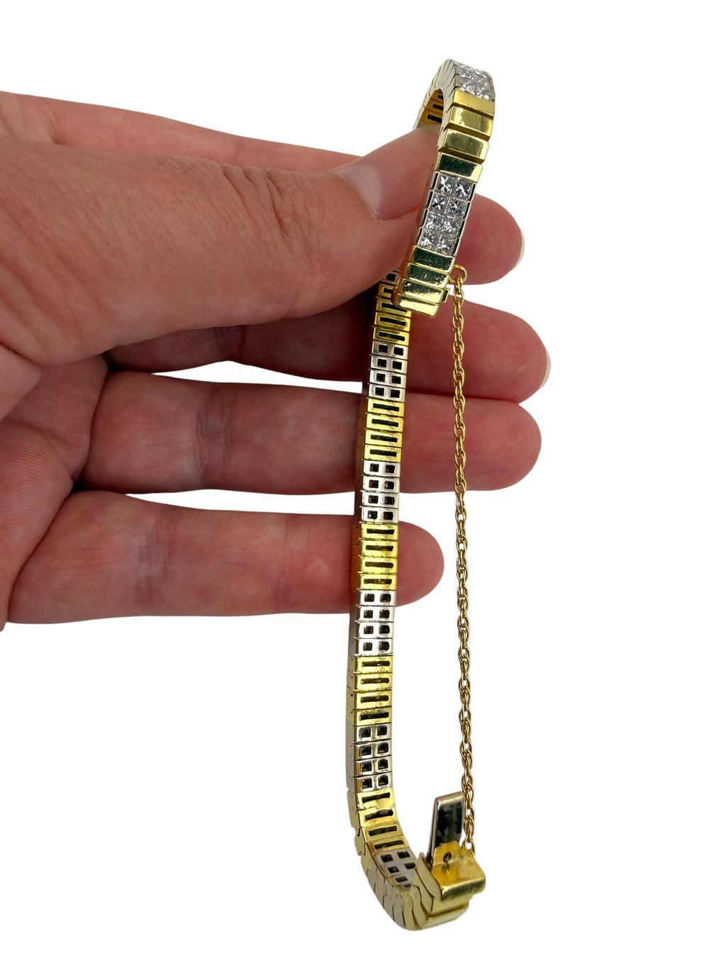 18k Two-Tone Princess Cut Diamond Bracelet