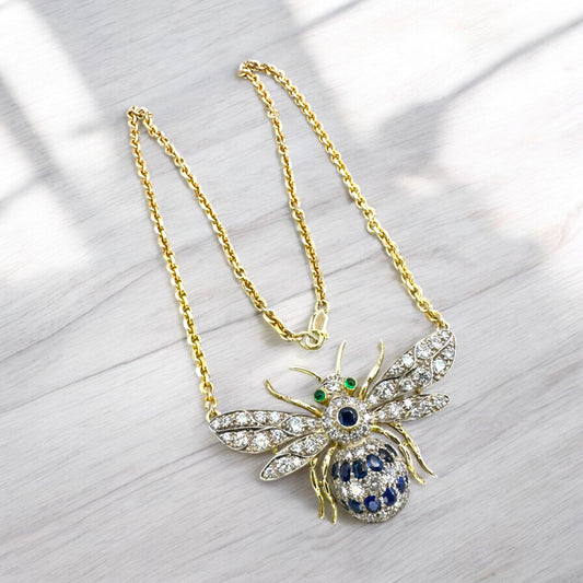 14k/ 18k Bee Brooch Pendant Necklace