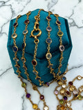 18k Art Deco Multi-Colored Gemstone Station Necklace