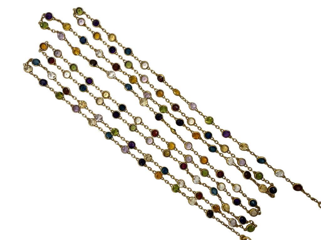 18k Art Deco Multi-Colored Gemstone Station Necklace
