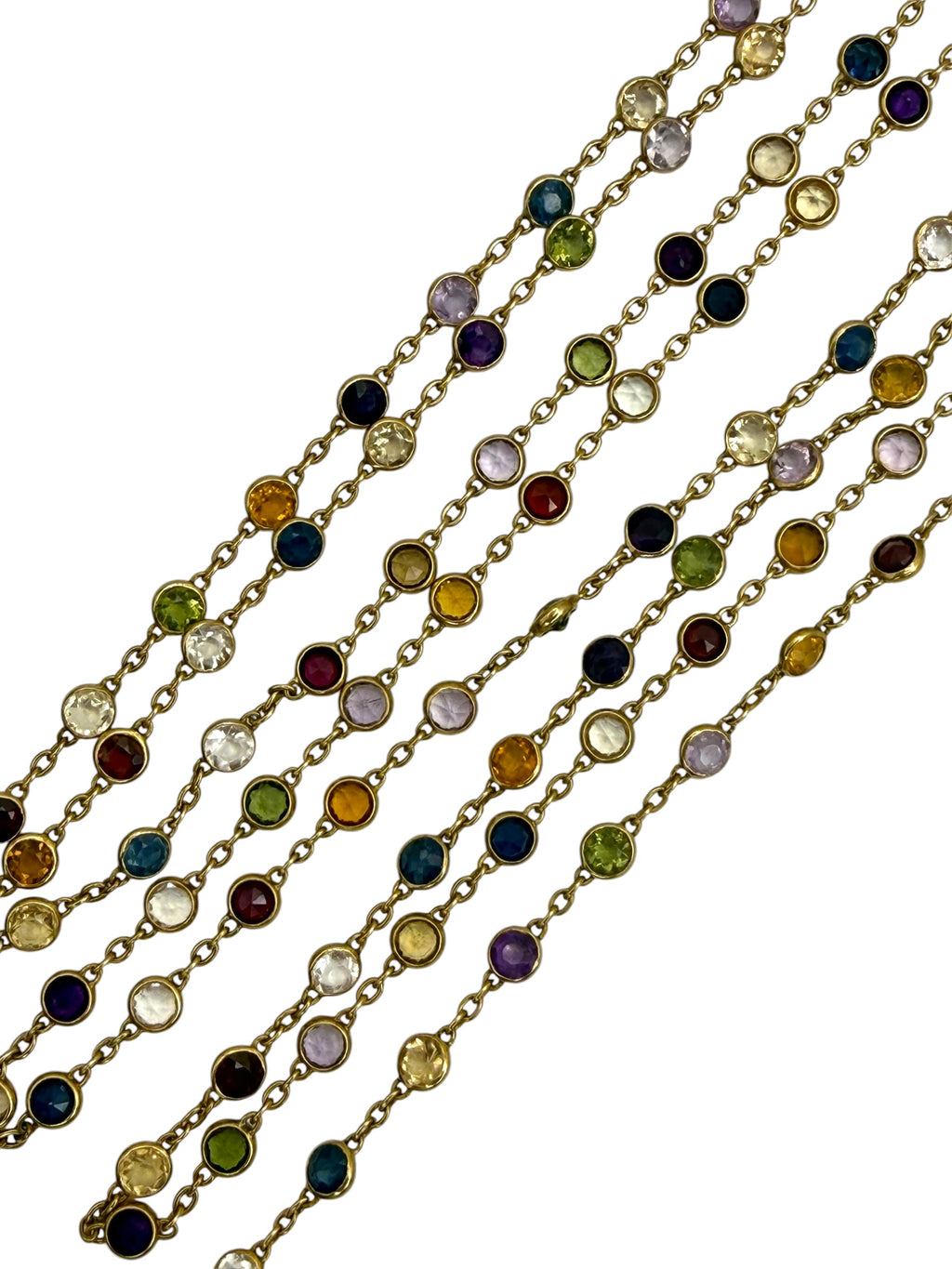 18k Art Deco Multi-Colored Gemstone Station Necklace