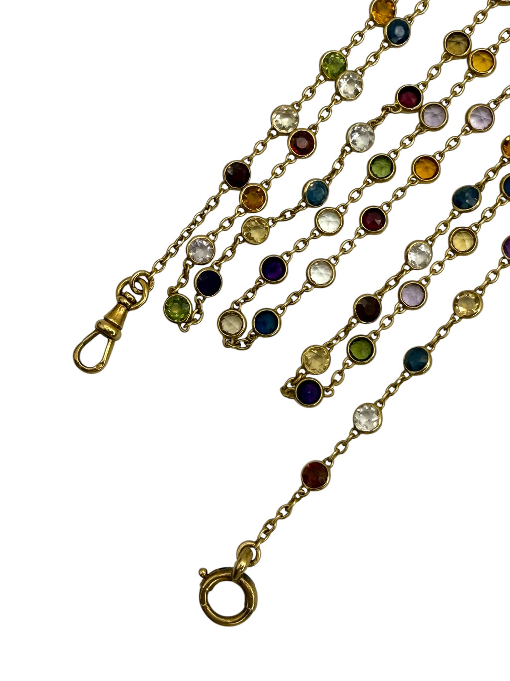 18k Art Deco Multi-Colored Gemstone Station Necklace