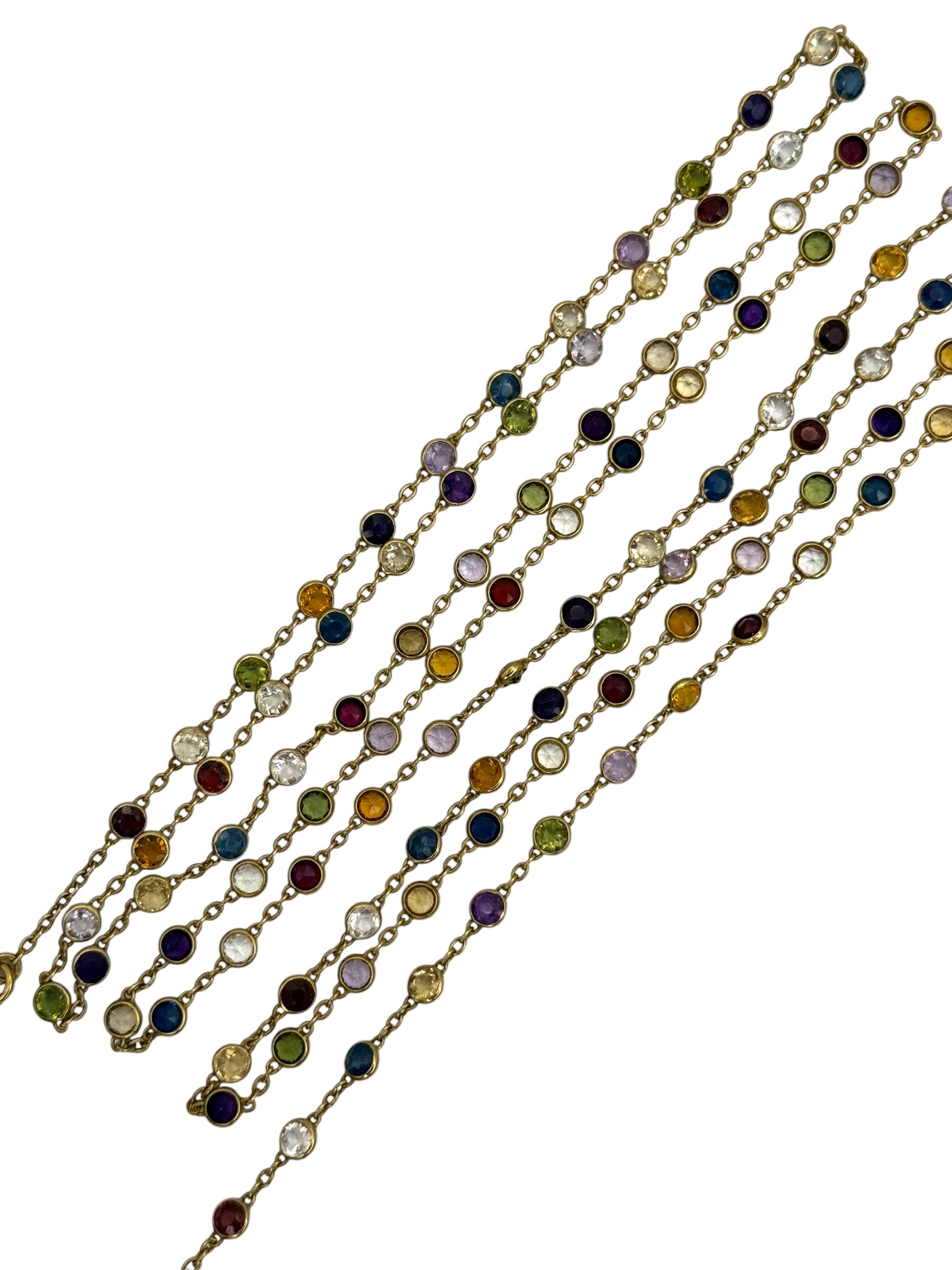 18k Art Deco Multi-Colored Gemstone Station Necklace