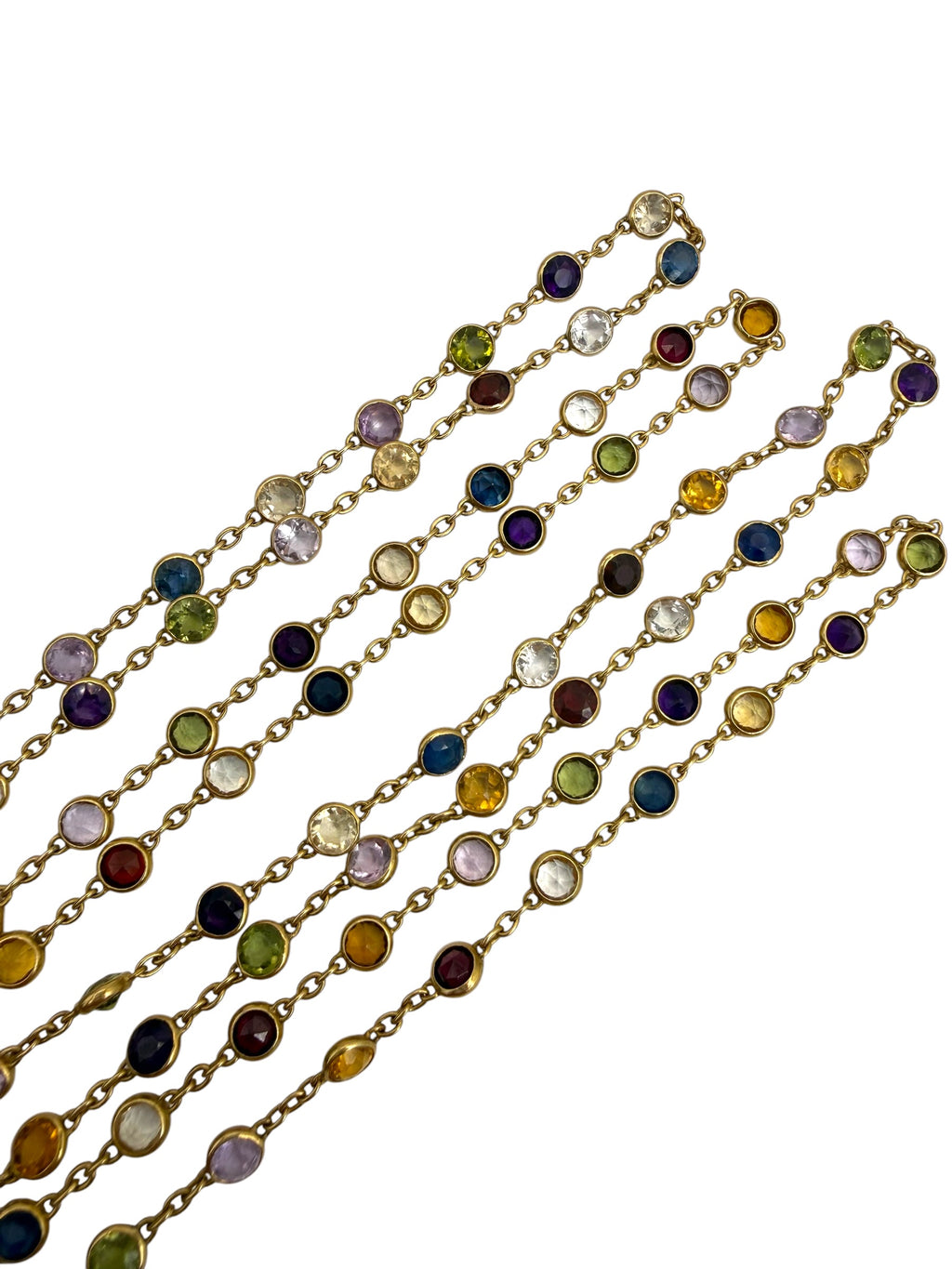 18k Art Deco Multi-Colored Gemstone Station Necklace