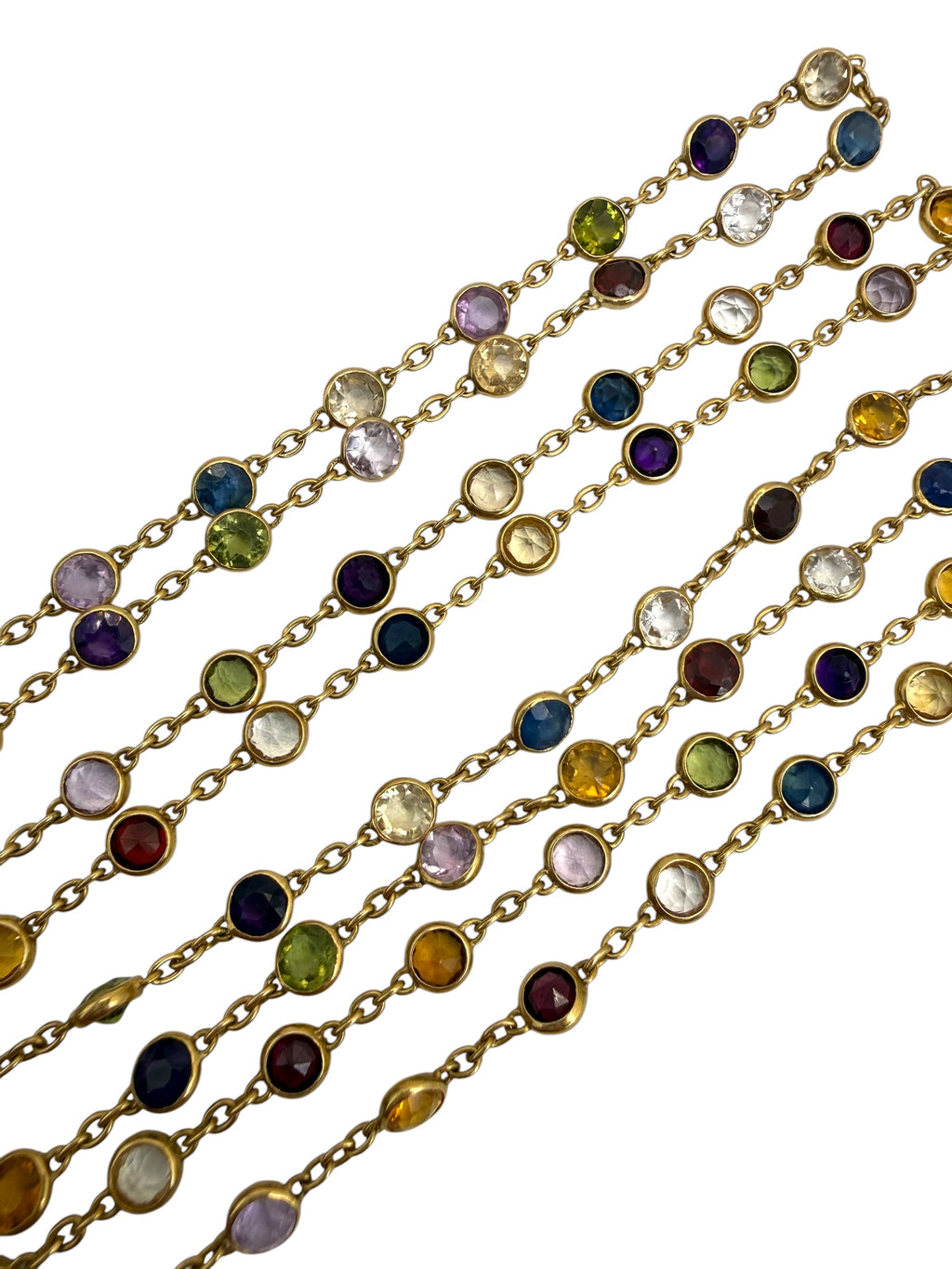18k Art Deco Multi-Colored Gemstone Station Necklace