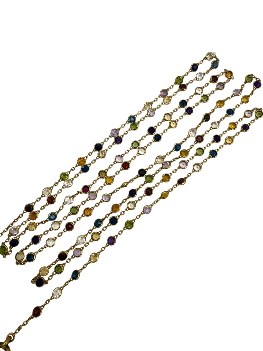 18k Art Deco Multi-Colored Gemstone Station Necklace