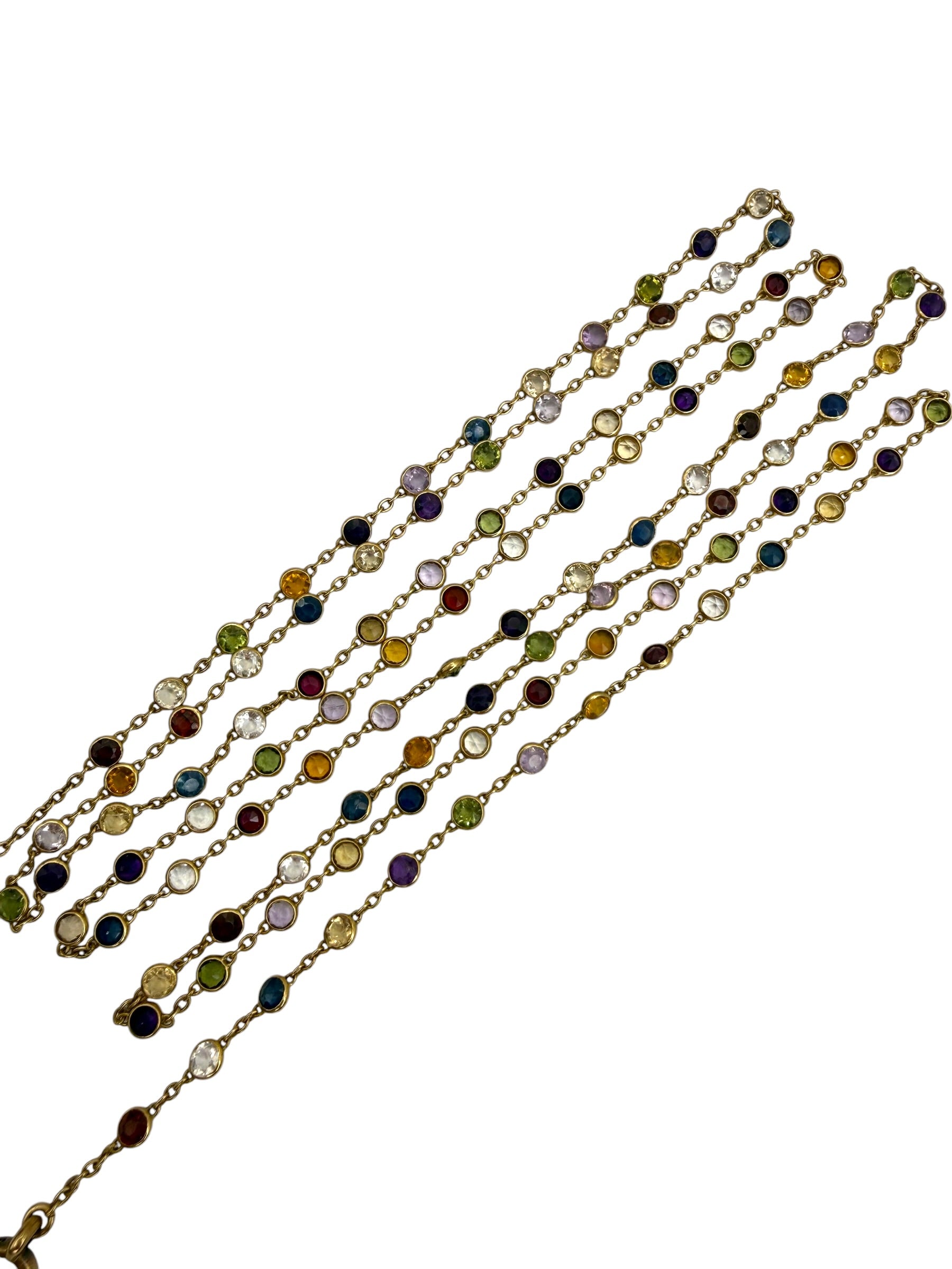 18k Art Deco Multi-Colored Gemstone Station Necklace