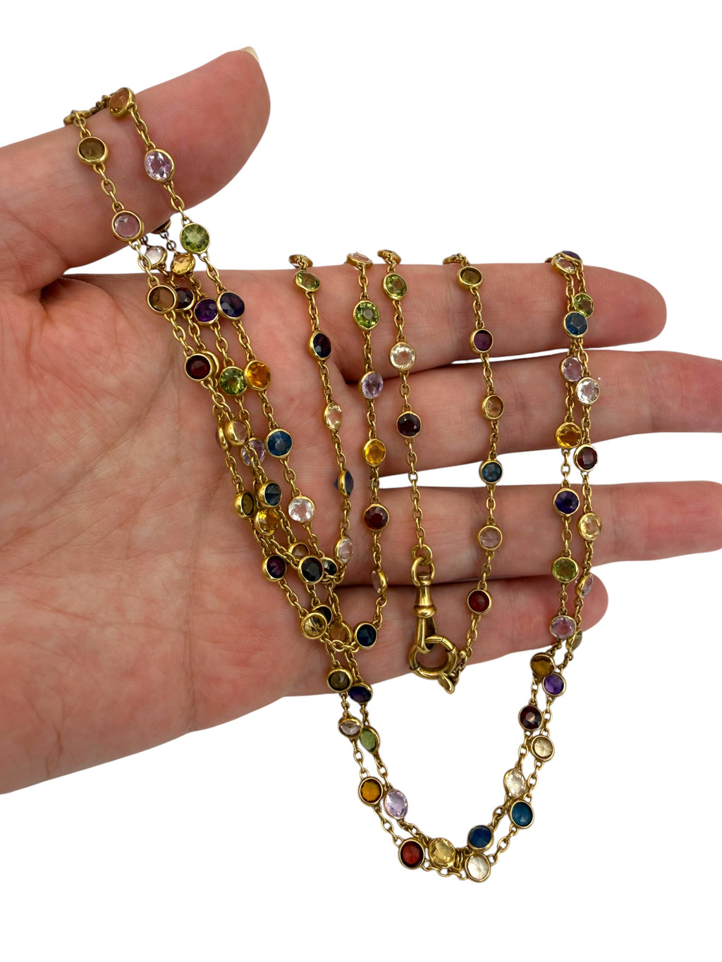18k Art Deco Multi-Colored Gemstone Station Necklace