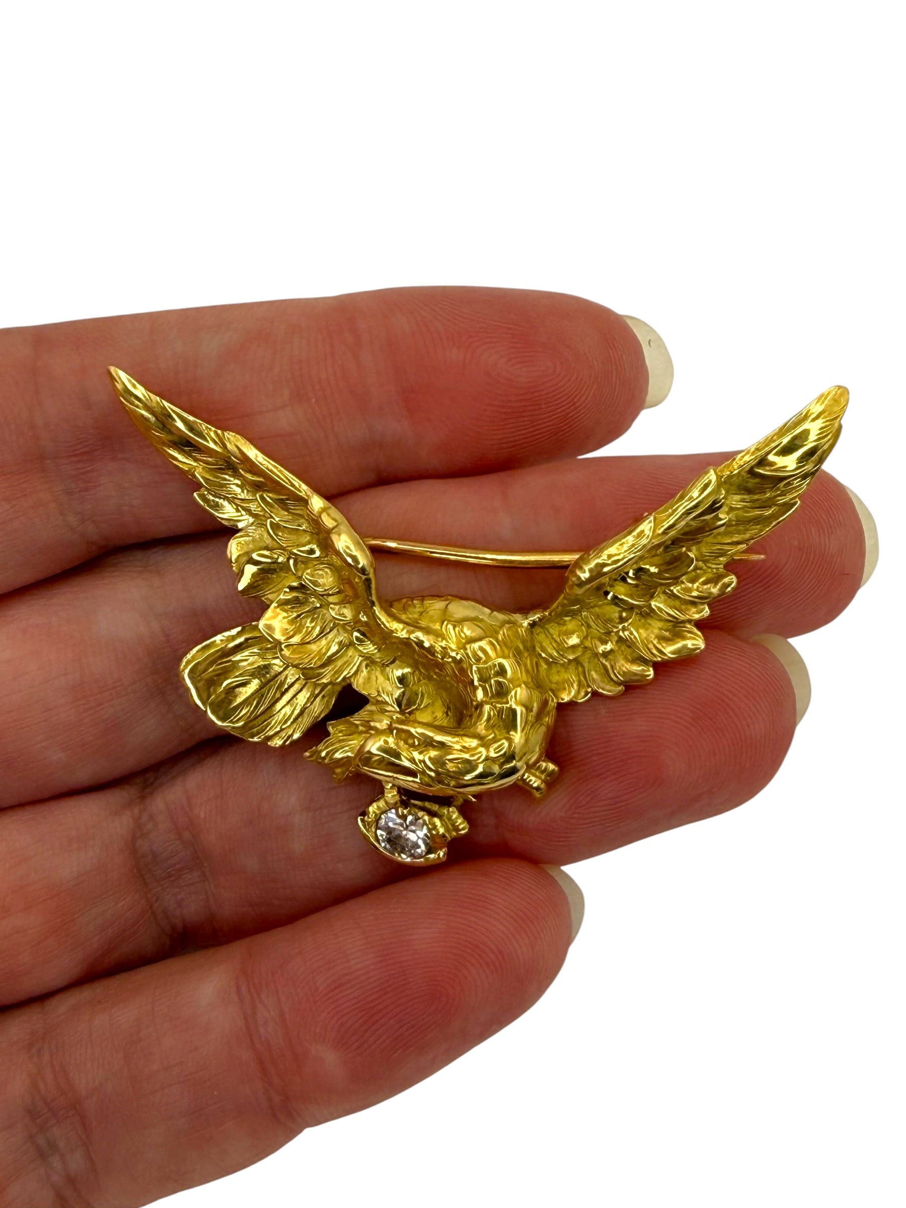 18k French Diamond Eagle Brooch
