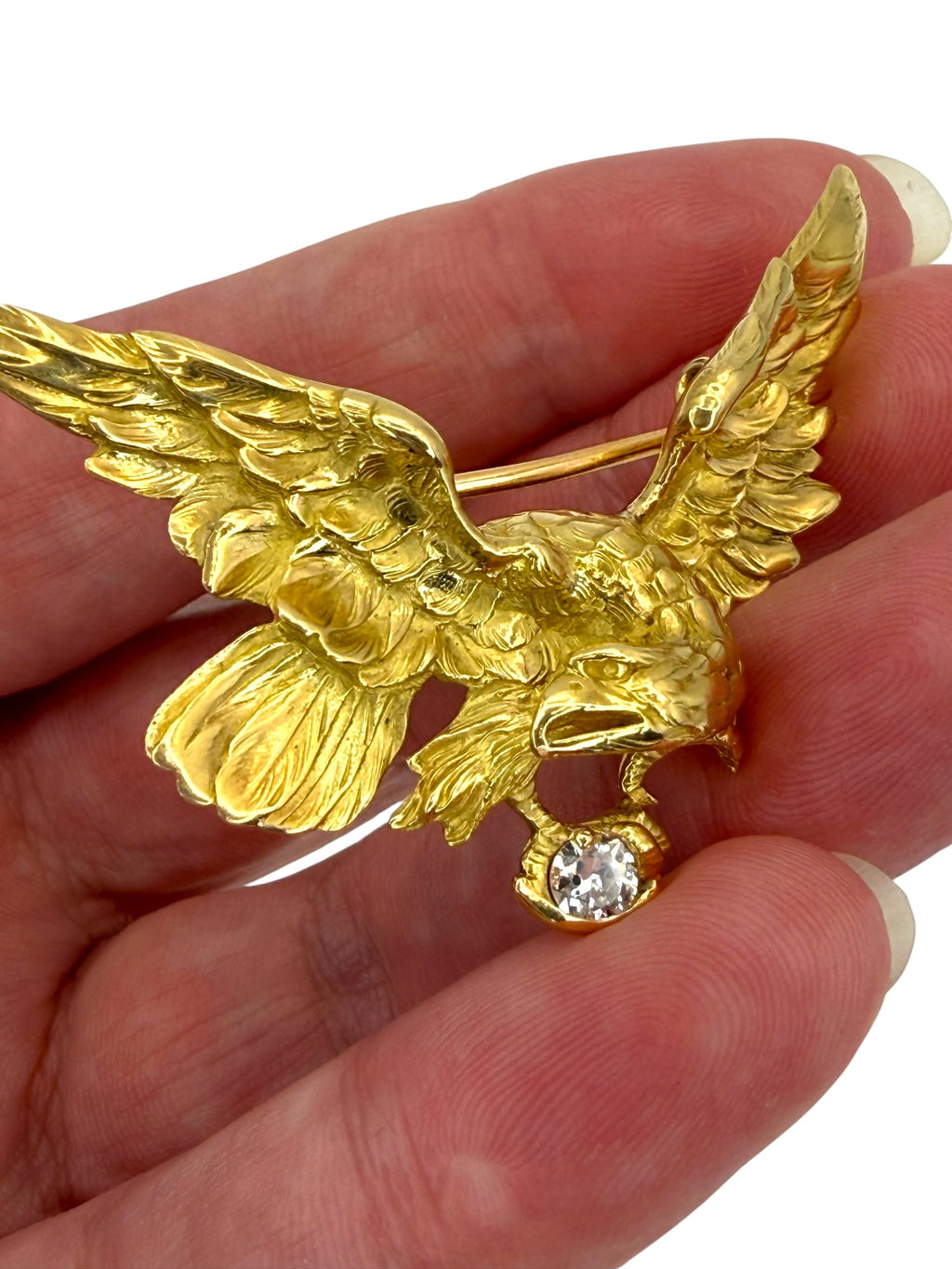 18k French Diamond Eagle Brooch