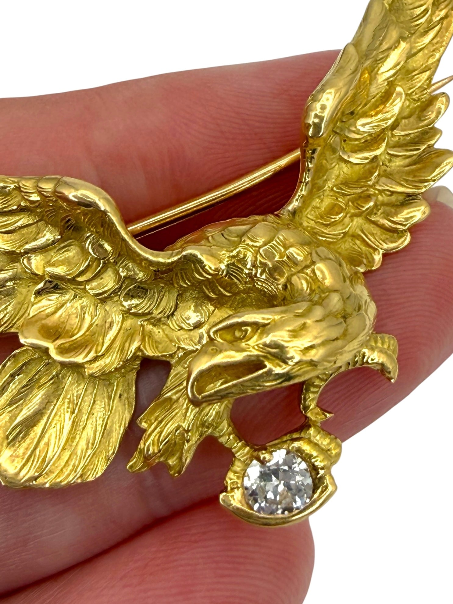 18k French Diamond Eagle Brooch