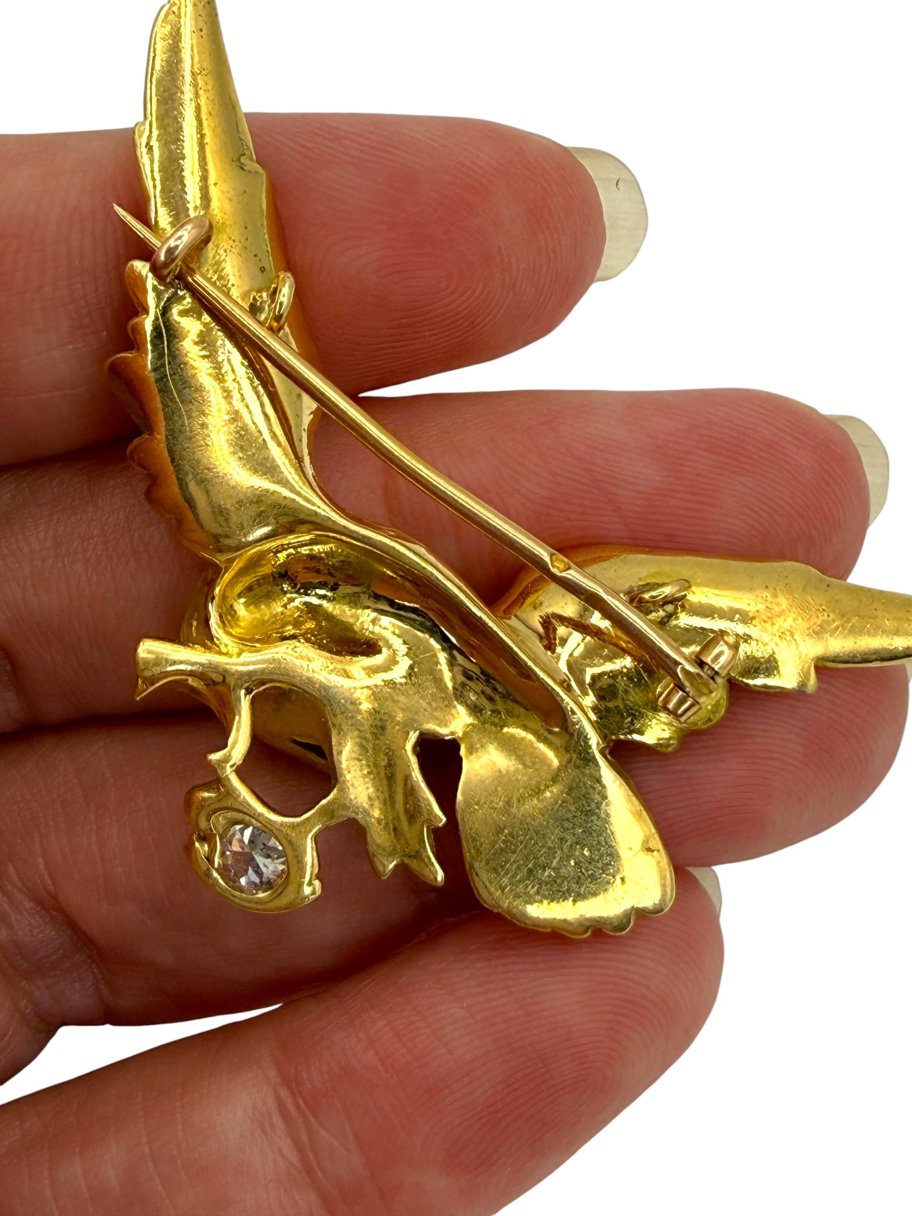 18k French Diamond Eagle Brooch