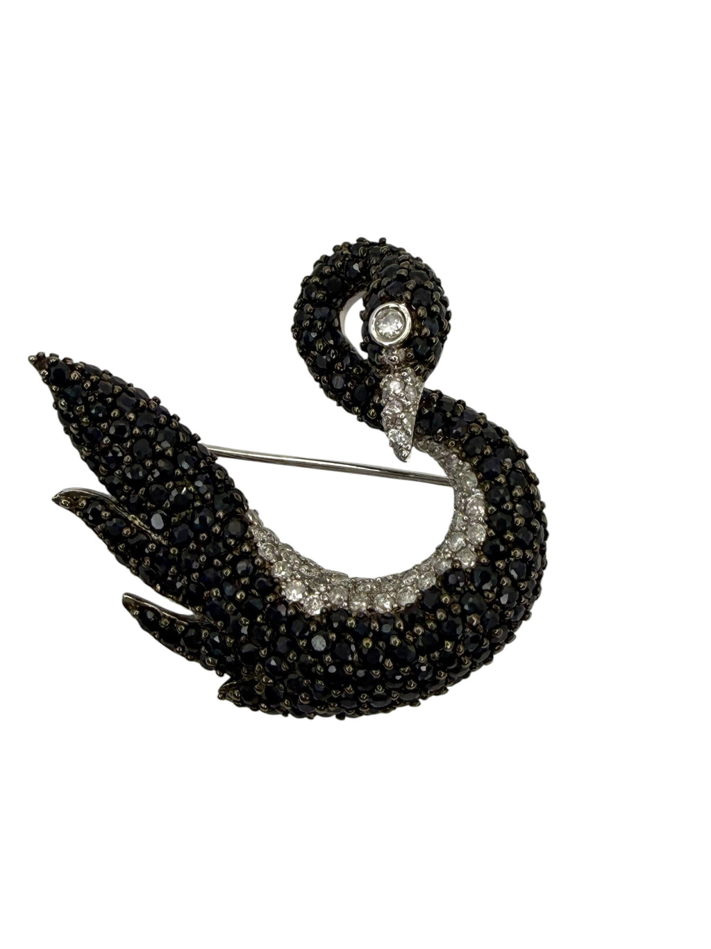 14k Sapphire Diamond Swan Brooch