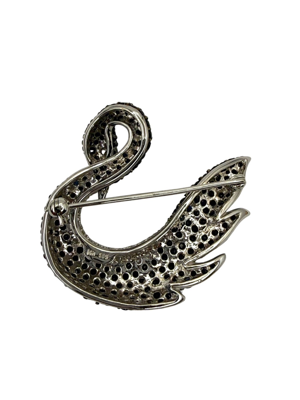 14k Sapphire Diamond Swan Brooch