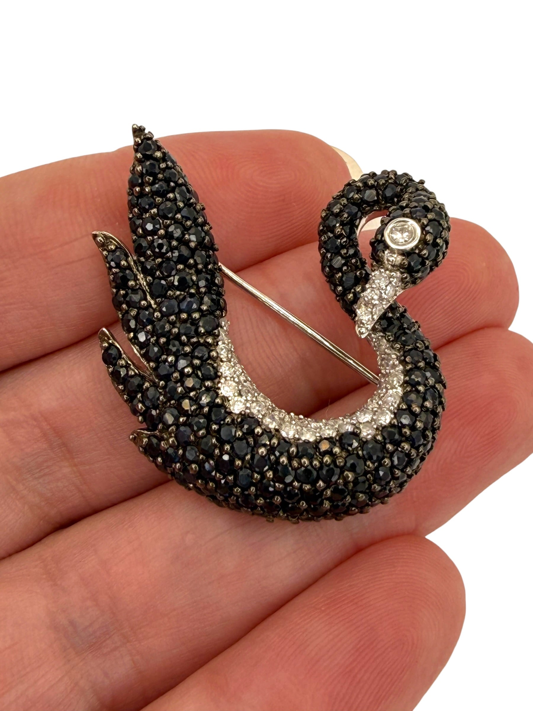 14k Sapphire Diamond Swan Brooch