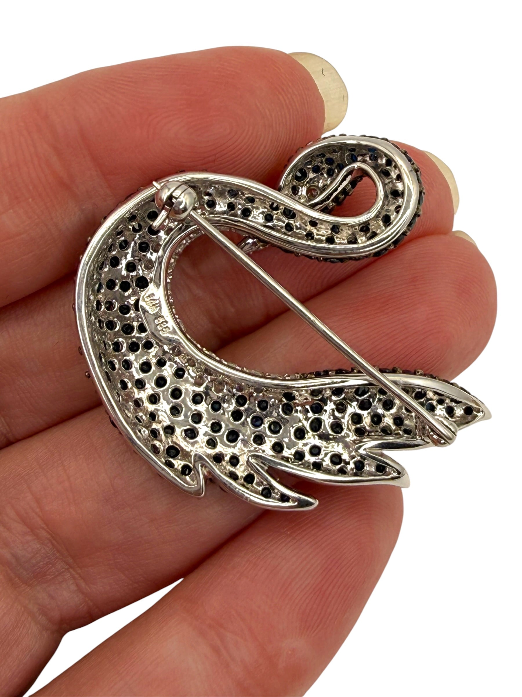 14k Sapphire Diamond Swan Brooch