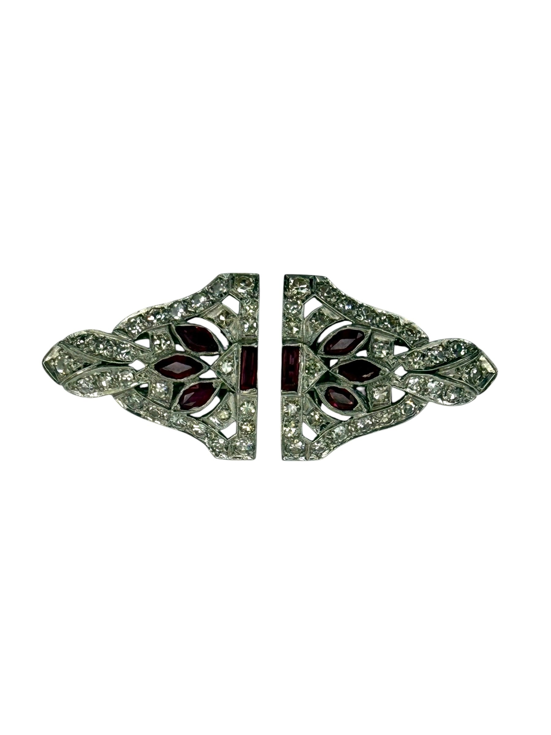 Platinum Diamond Ruby Dress Clips