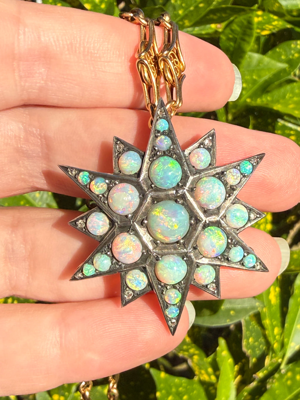 Victorian Silver Topped 14k Opal Star Brooch/Pendant