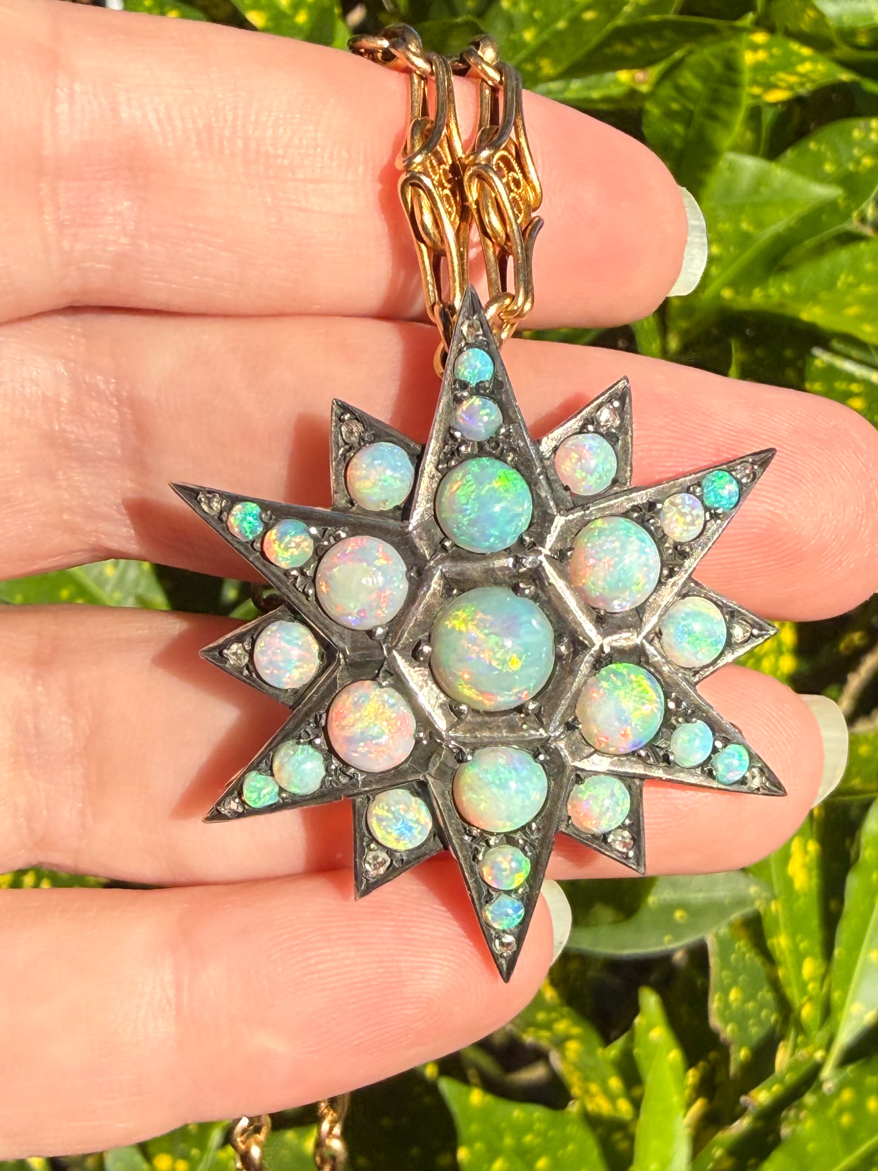 Victorian Silver Topped 14k Opal Star Brooch/Pendant