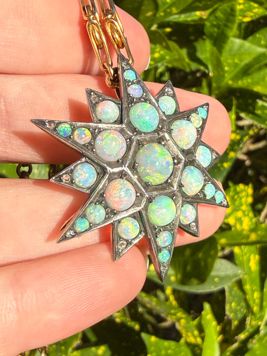 Victorian Silver Topped 14k Opal Star Brooch/Pendant
