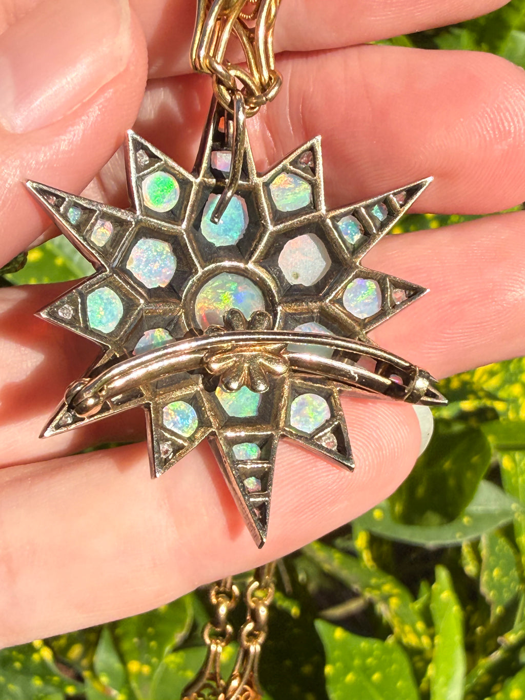 Victorian Silver Topped 14k Opal Star Brooch/Pendant