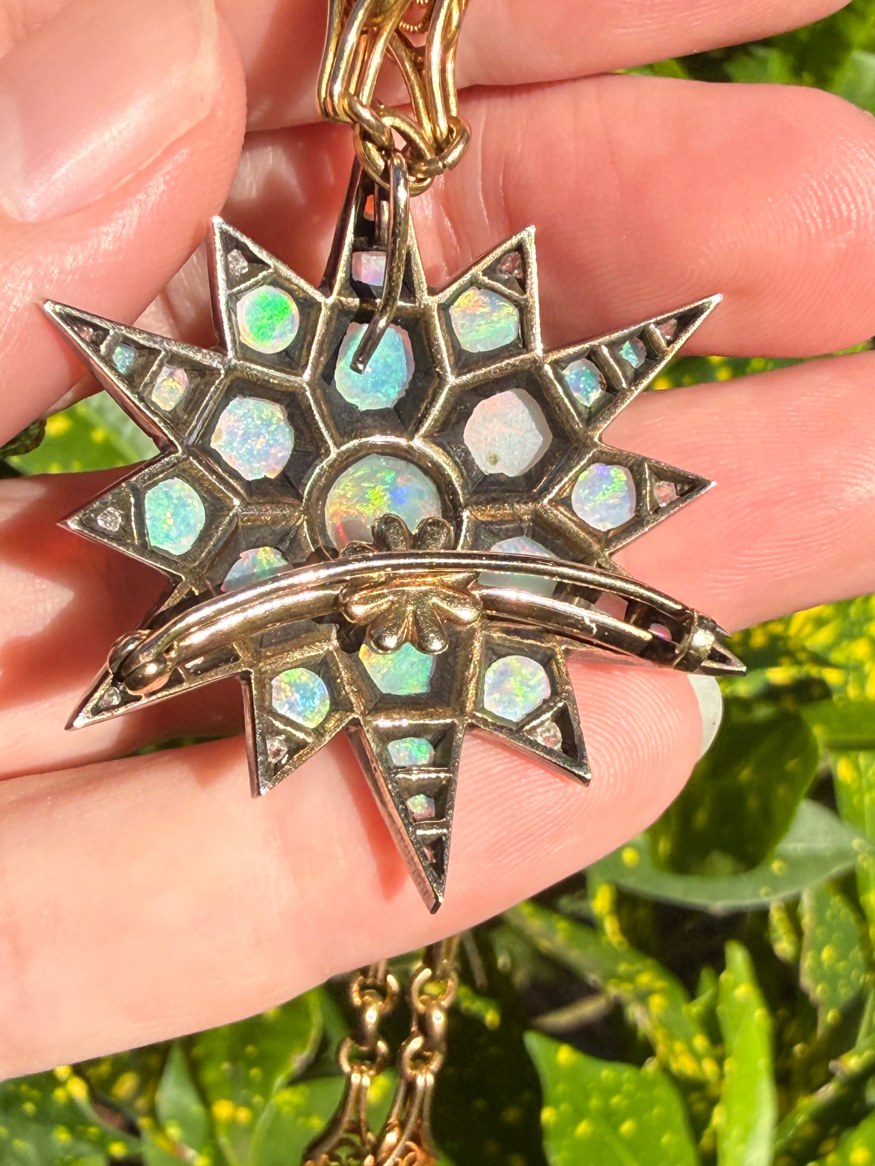 Victorian Silver Topped 14k Opal Star Brooch/Pendant