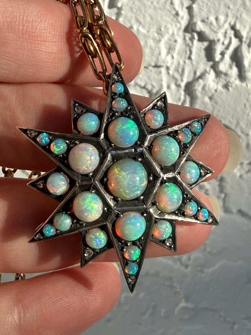 Victorian Silver Topped 14k Opal Star Brooch/Pendant