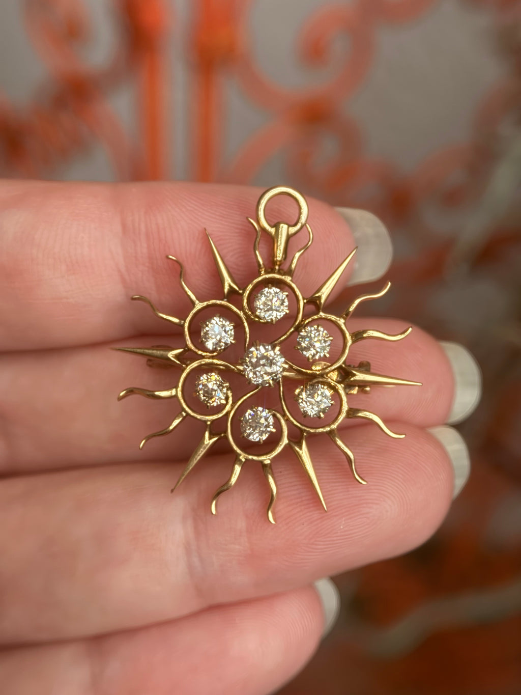 14k Victorian Diamond Sun/Starburst