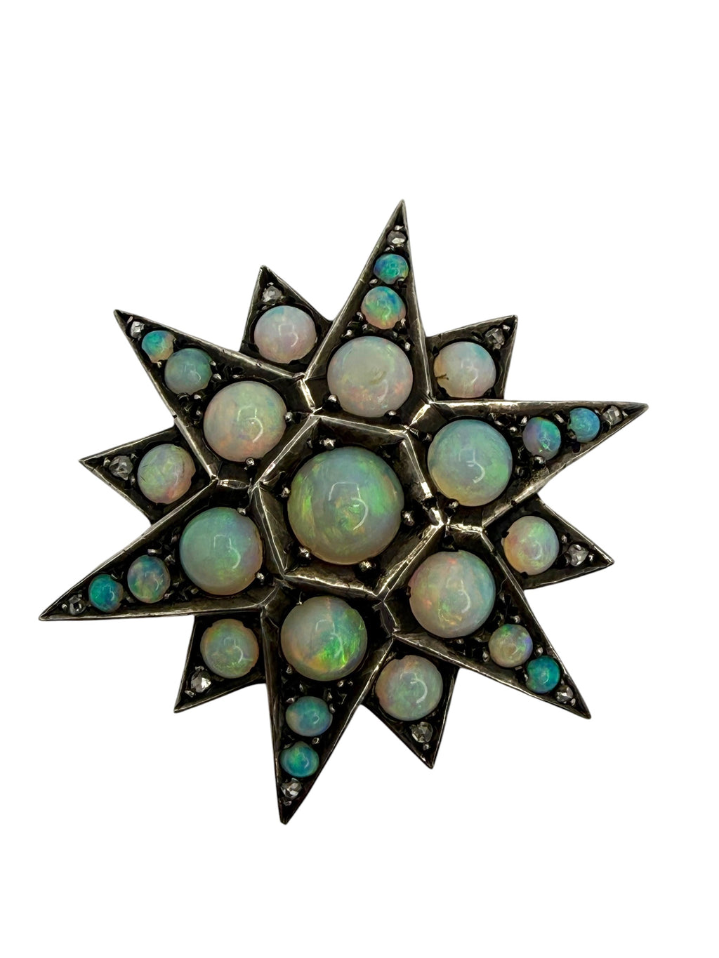 Victorian Silver Topped 14k Opal Star Brooch/Pendant