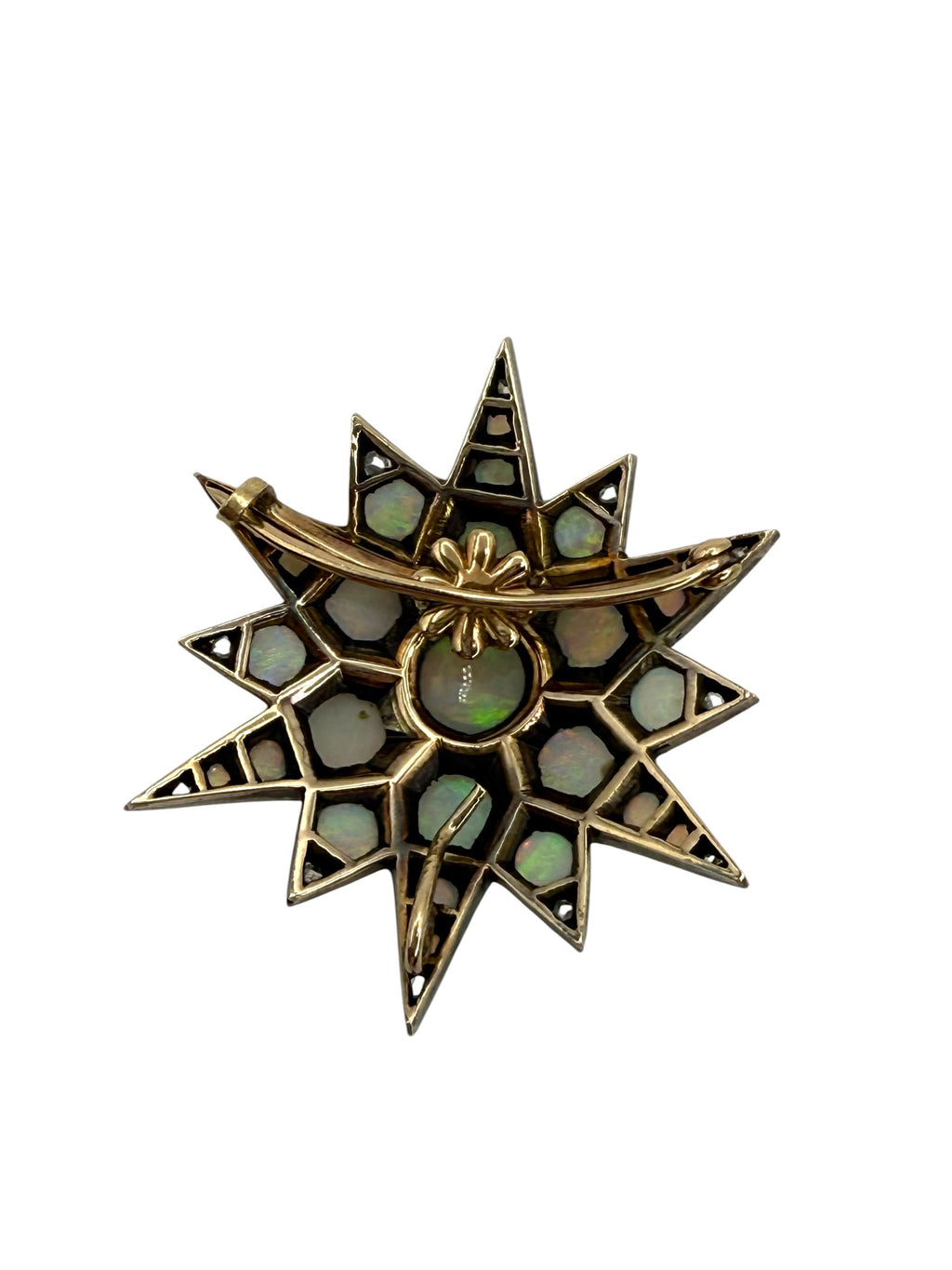 Victorian Silver Topped 14k Opal Star Brooch/Pendant