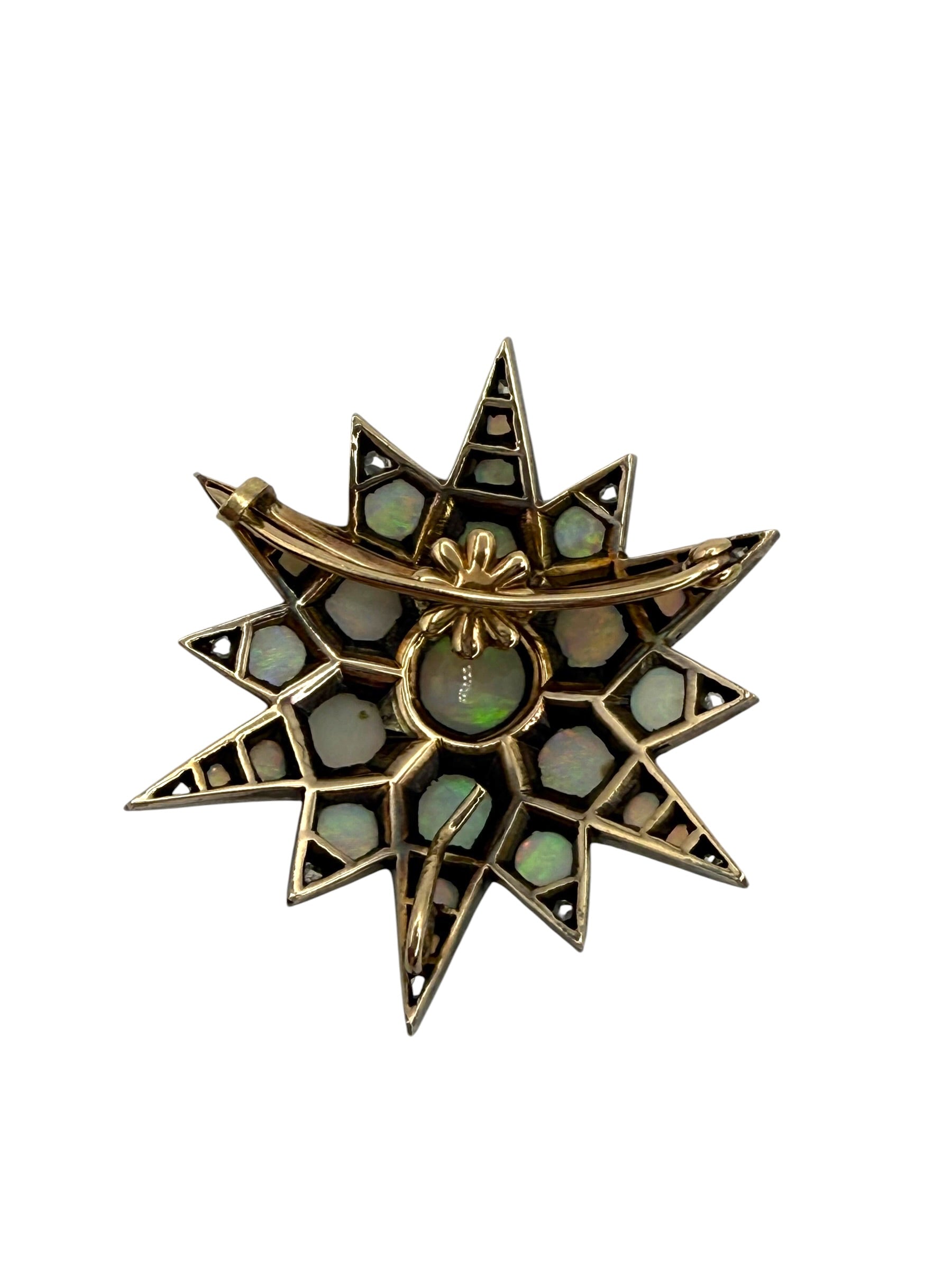 Victorian Silver Topped 14k Opal Star Brooch/Pendant
